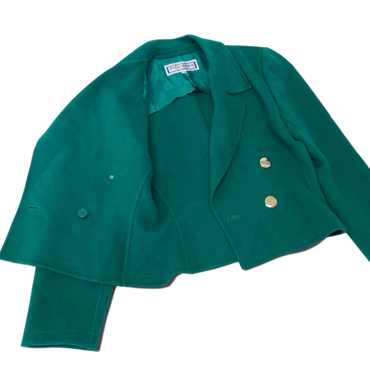 Saint Laurent Tailored Jacket Double Breasted Gold Button Wool Blend Green — view 6