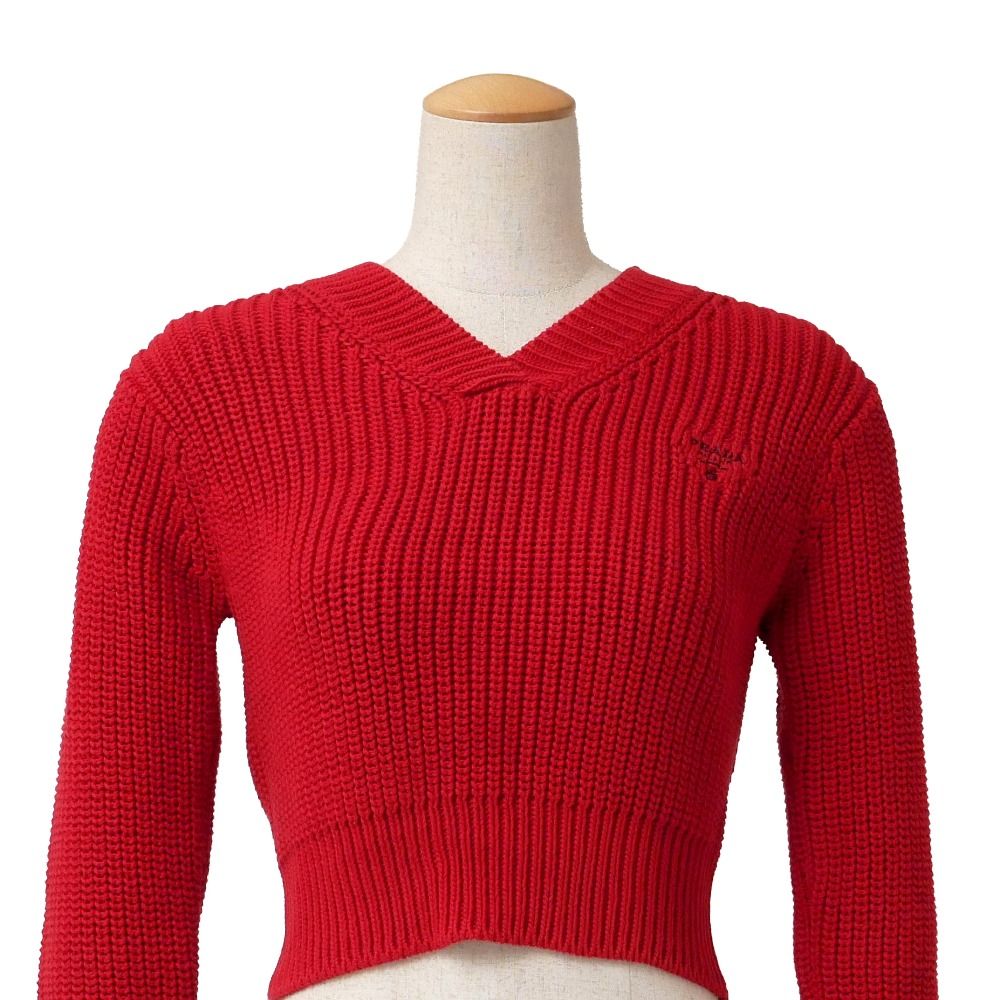 Prada Knit Cropped V-neck Sweater — view 3