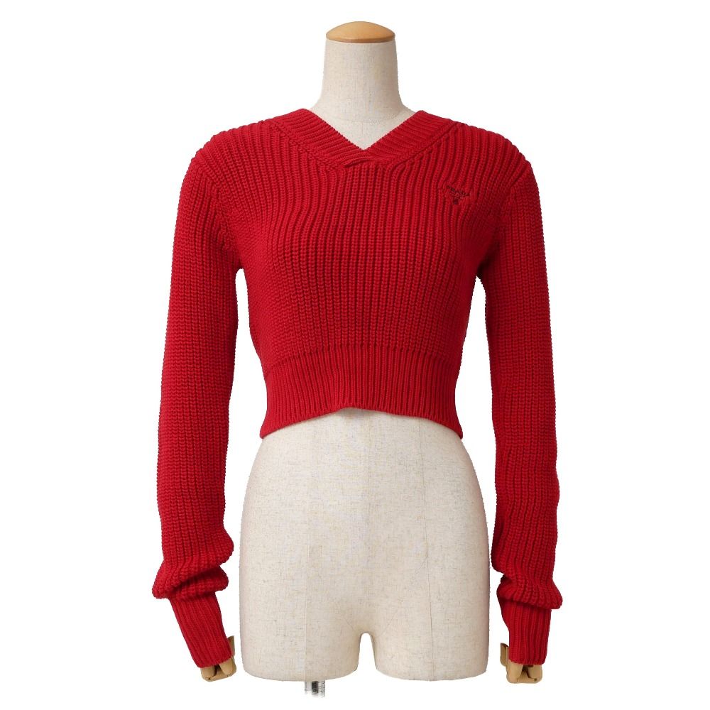 Prada Knit Cropped V-neck Sweater