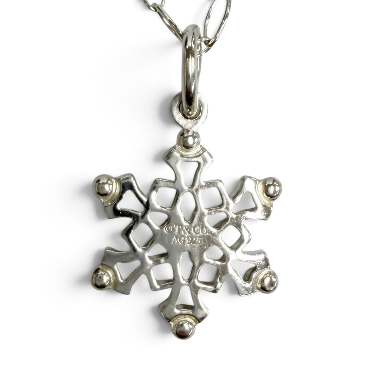 Tiffany & Co 925 Oval Link Chain Snowflake Pendant Silver Necklace — view 3