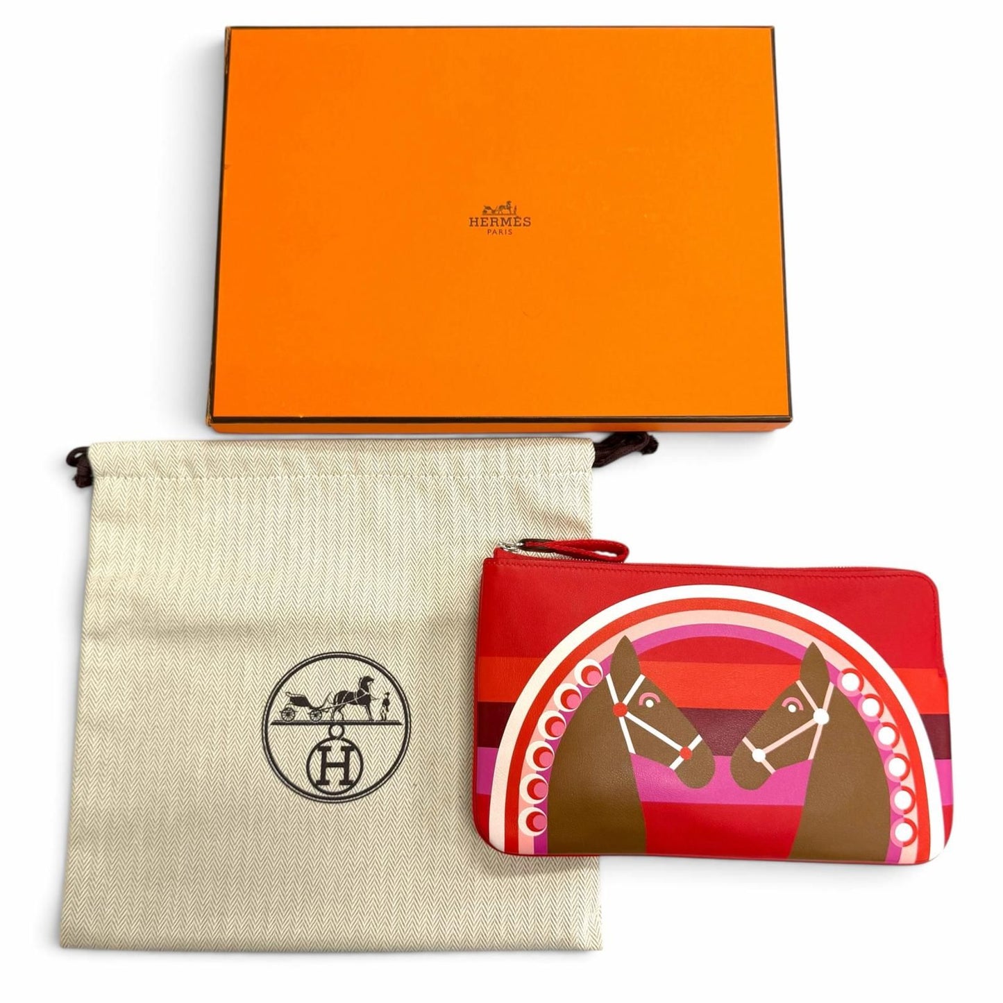 Hermes Carre Pocket Long Rainbow Love Veau Swift Rouge de Coeur Halzan Pouch — view 2