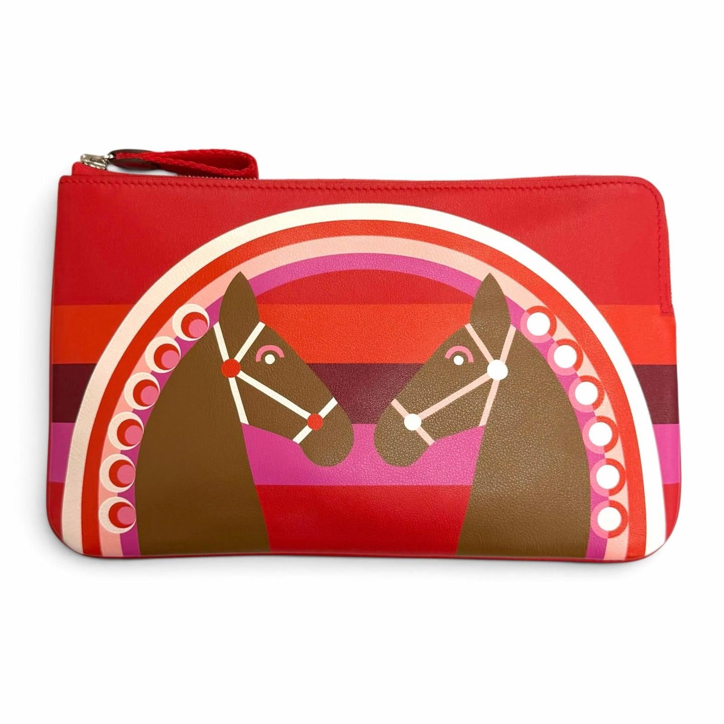 Hermes Carre Pocket Long Rainbow Love Veau Swift Rouge de Coeur Halzan Pouch