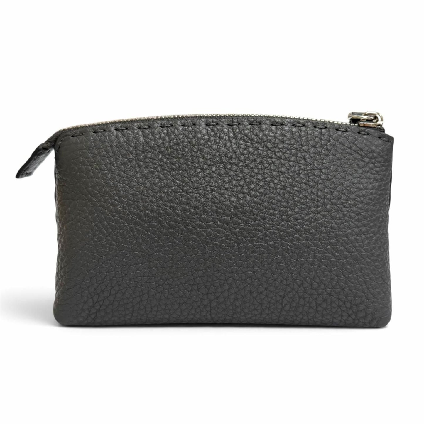 Fendi Selleria Logo Leather Pouch Makeup Dark Gray Silver — view 3