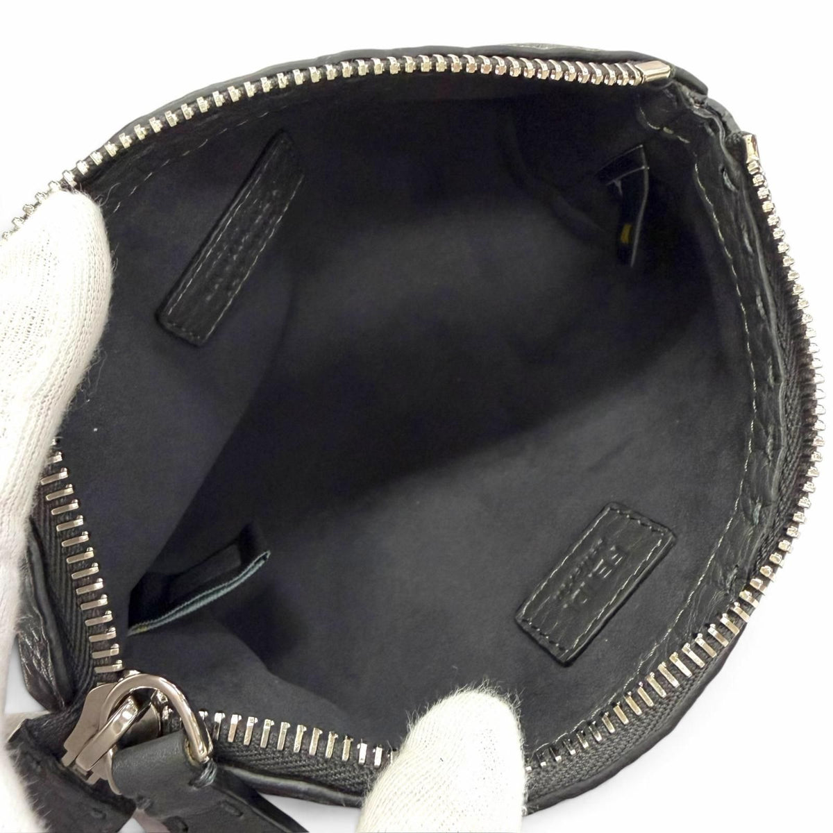 Fendi Selleria Logo Leather Pouch Makeup Dark Gray Silver — view 6