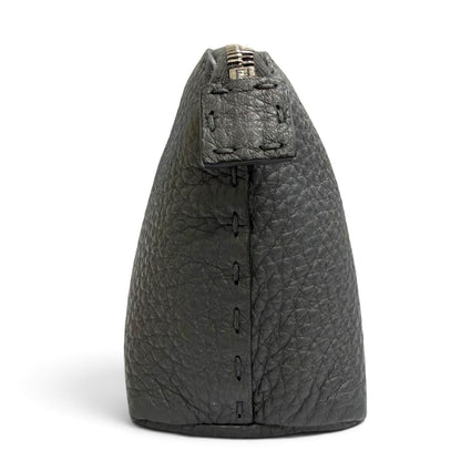 Fendi Selleria Logo Leather Pouch Makeup Dark Gray Silver — view 4