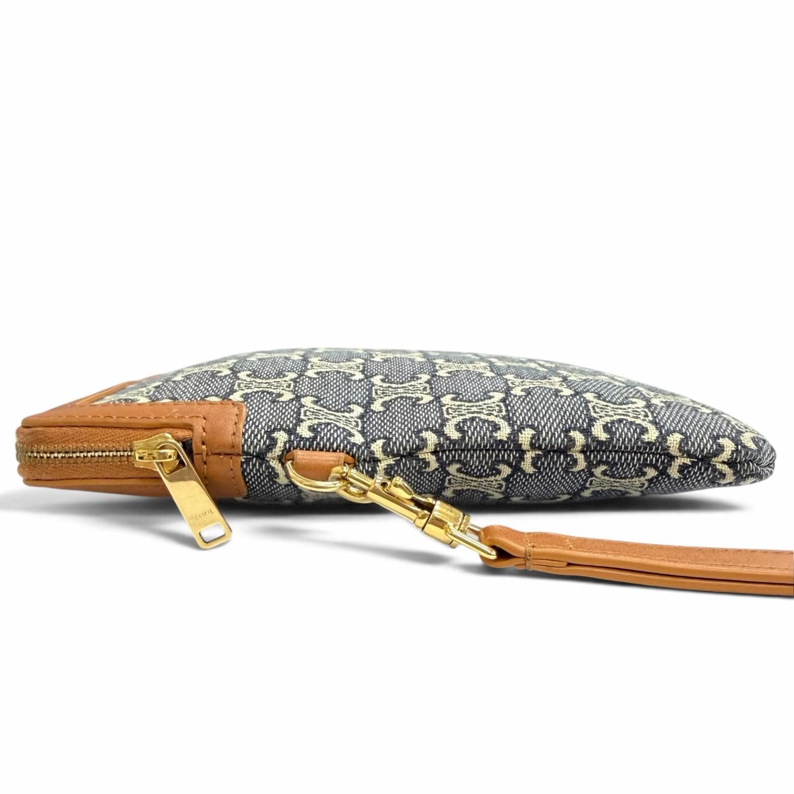 Celine Cuir Triomphe Small Pouch Canvas Leather Navy Ecru — view 4