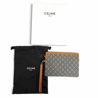Celine Cuir Triomphe Small Pouch Canvas Leather Navy Ecru — view 2