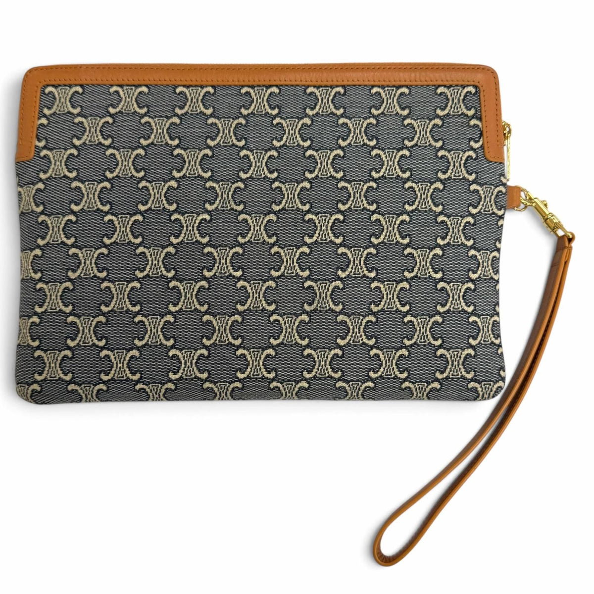 Celine Cuir Triomphe Small Pouch Canvas Leather Navy Ecru — view 3
