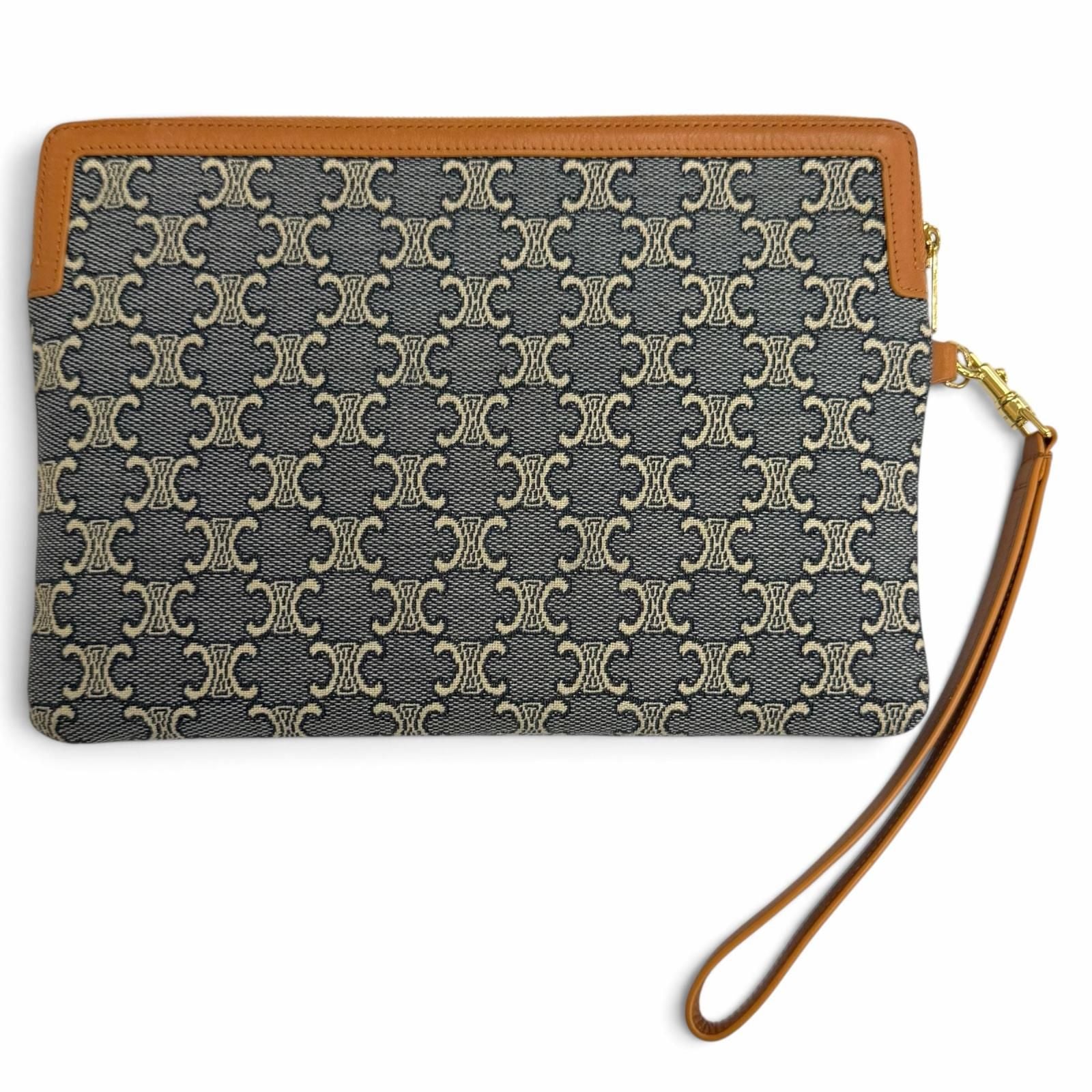 Celine Cuir Triomphe Small Pouch Canvas Leather Navy Ecru — view 3