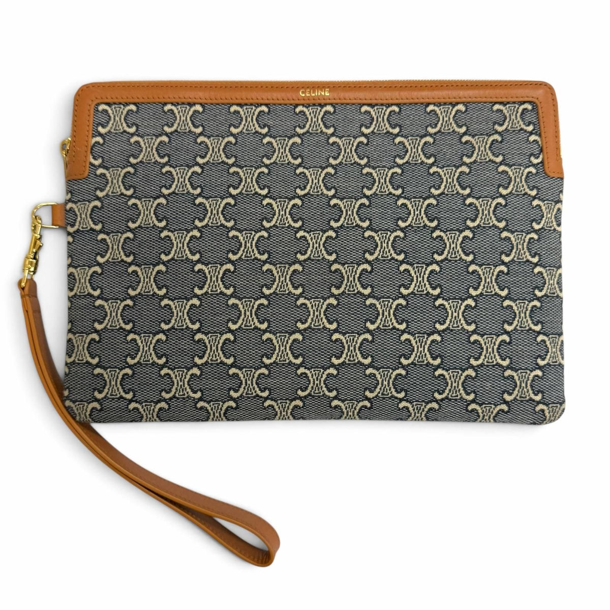 Celine Cuir Triomphe Small Pouch Canvas Leather Navy Ecru
