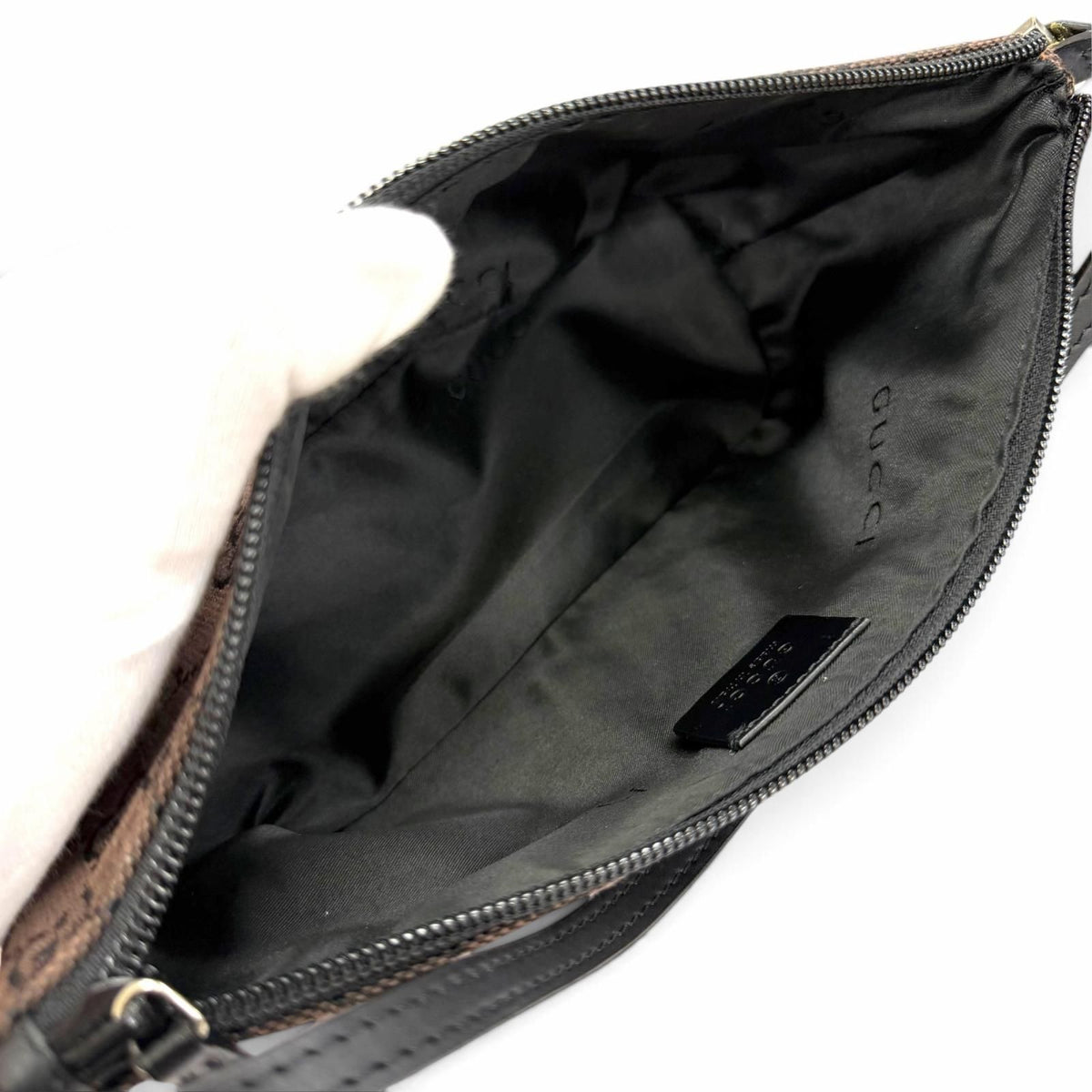 Gucci Vintage GG Canvas Leather Logo Plate Pouch Dark Brown Silver — view 6