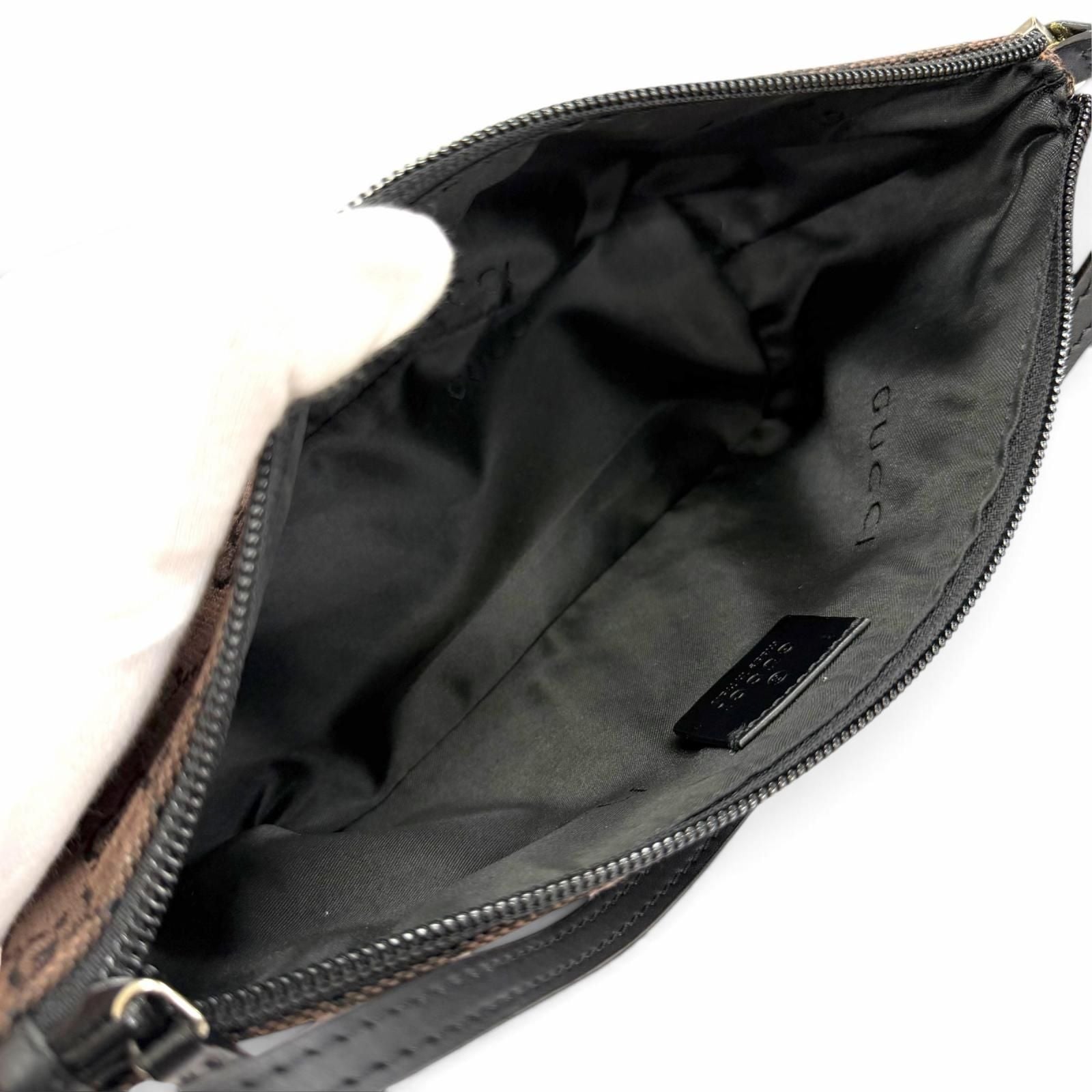Gucci Vintage GG Canvas Leather Logo Plate Pouch Dark Brown Silver — view 6