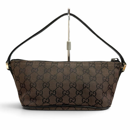 Gucci Vintage GG Canvas Leather Logo Plate Pouch Dark Brown Silver — view 3