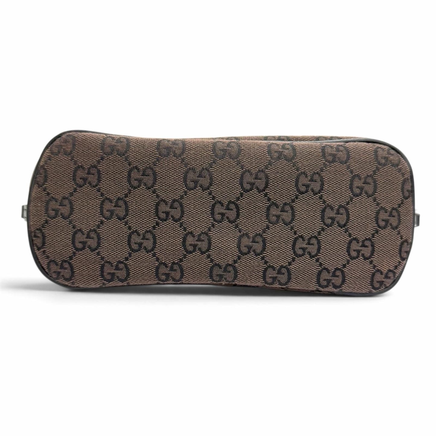 Gucci Vintage GG Canvas Leather Logo Plate Pouch Dark Brown Silver — view 5