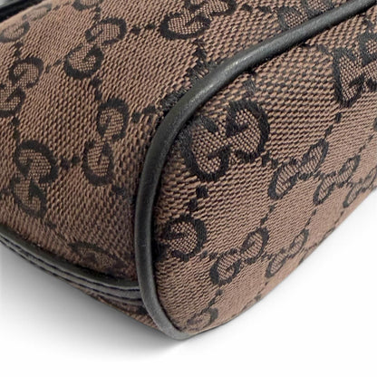 Gucci Vintage GG Canvas Leather Logo Plate Pouch Dark Brown Silver — view 7