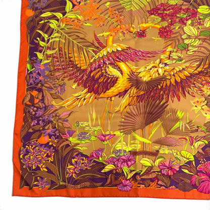 Hermes Carre 90 Flamingo Party Silk 100% Orange Brun Violet Scarf — view 6