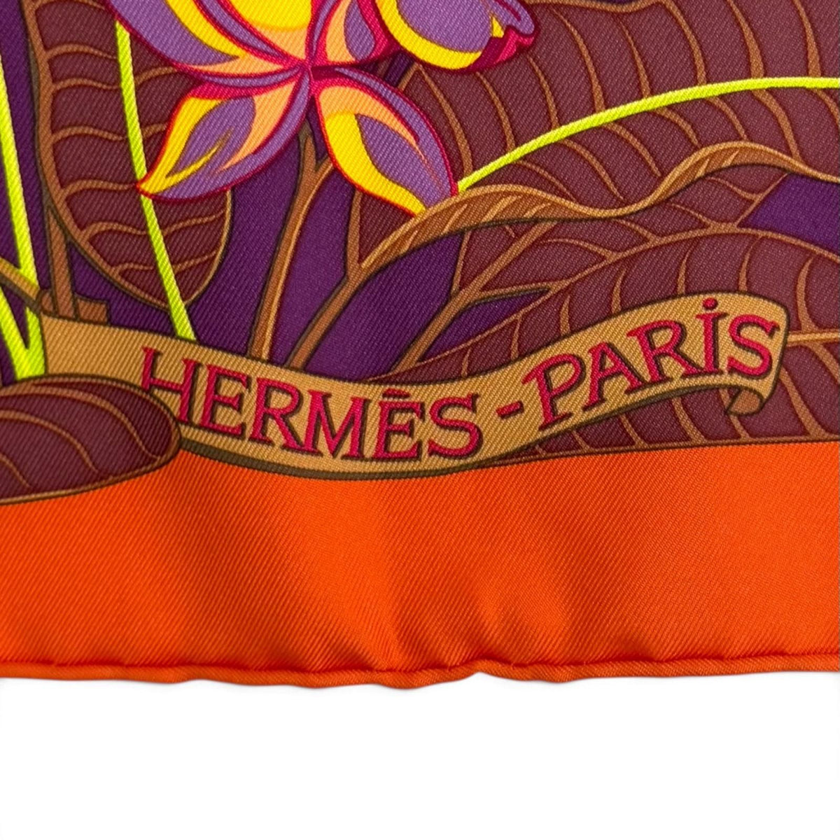 Hermes Carre 90 Flamingo Party Silk 100% Orange Brun Violet Scarf — view 7