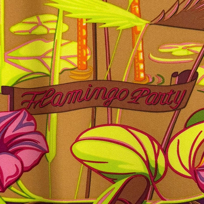 Hermes Carre 90 Flamingo Party Silk 100% Orange Brun Violet Scarf — view 8