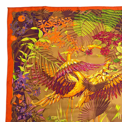 Hermes Carre 90 Flamingo Party Silk 100% Orange Brun Violet Scarf — view 3