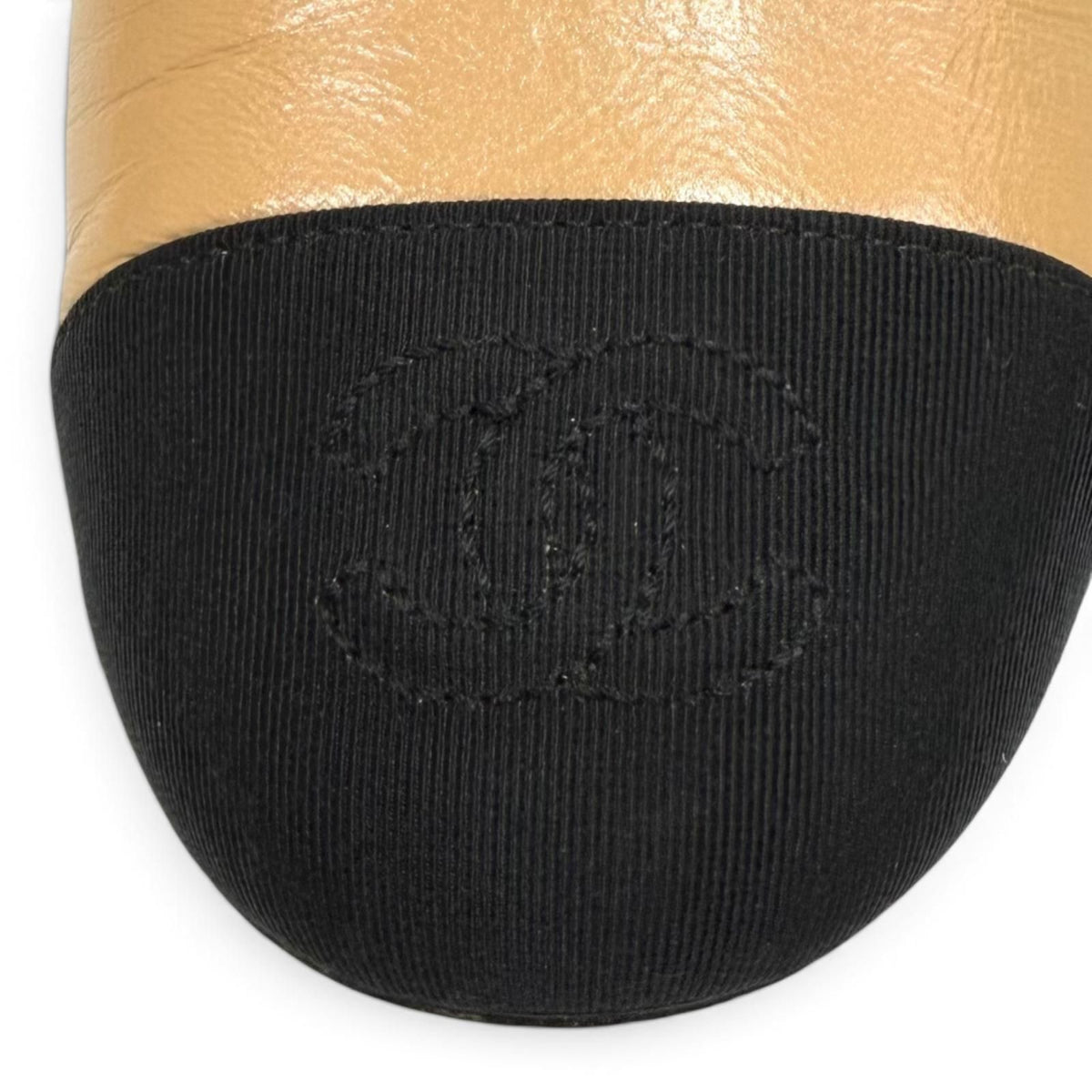 Chanel CC Logo Mary Jane Leather Flat Pumps Beige Black — view 8