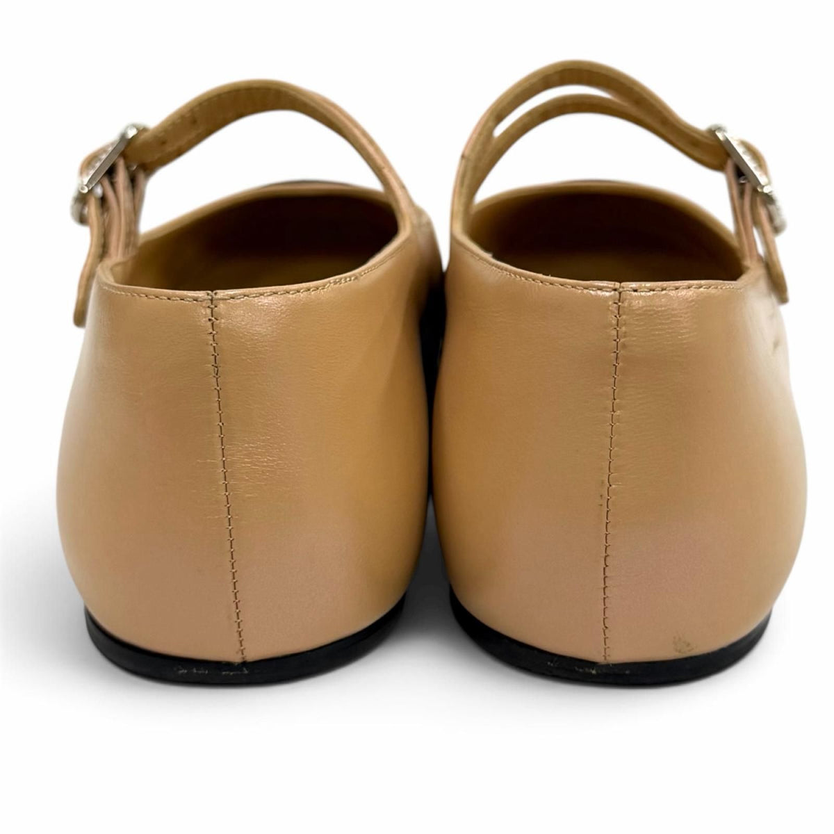 Chanel CC Logo Mary Jane Leather Flat Pumps Beige Black — view 4