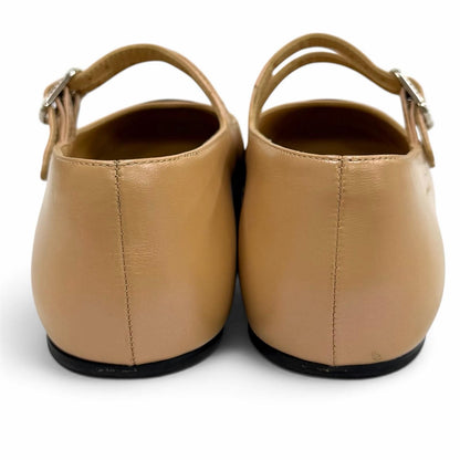 Chanel CC Logo Mary Jane Leather Flat Pumps Beige Black — view 4