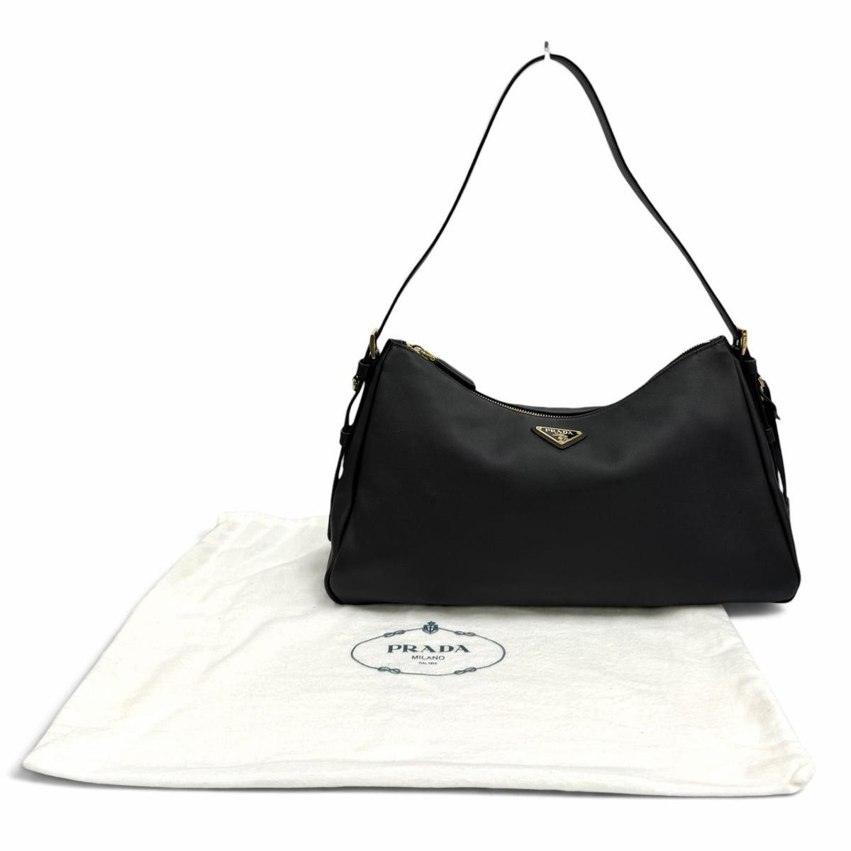 Prada Emme Large Soft Gray Leather Shoulder Bag Triangle Logo — view 2