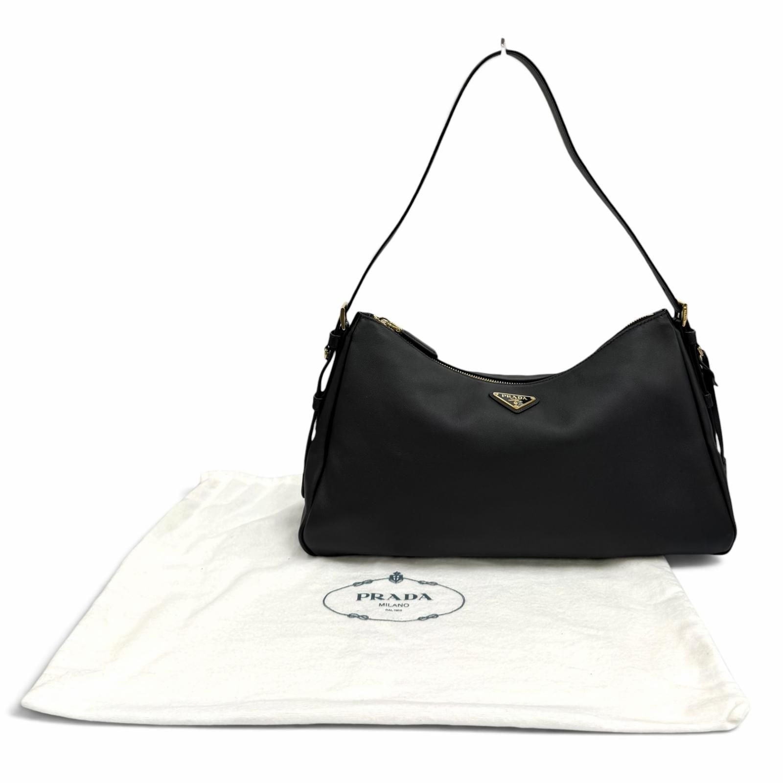 Prada Emme Large Soft Gray Leather Shoulder Bag Triangle Logo — view 2