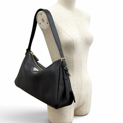 Prada Emme Large Soft Gray Leather Shoulder Bag Triangle Logo — view 3