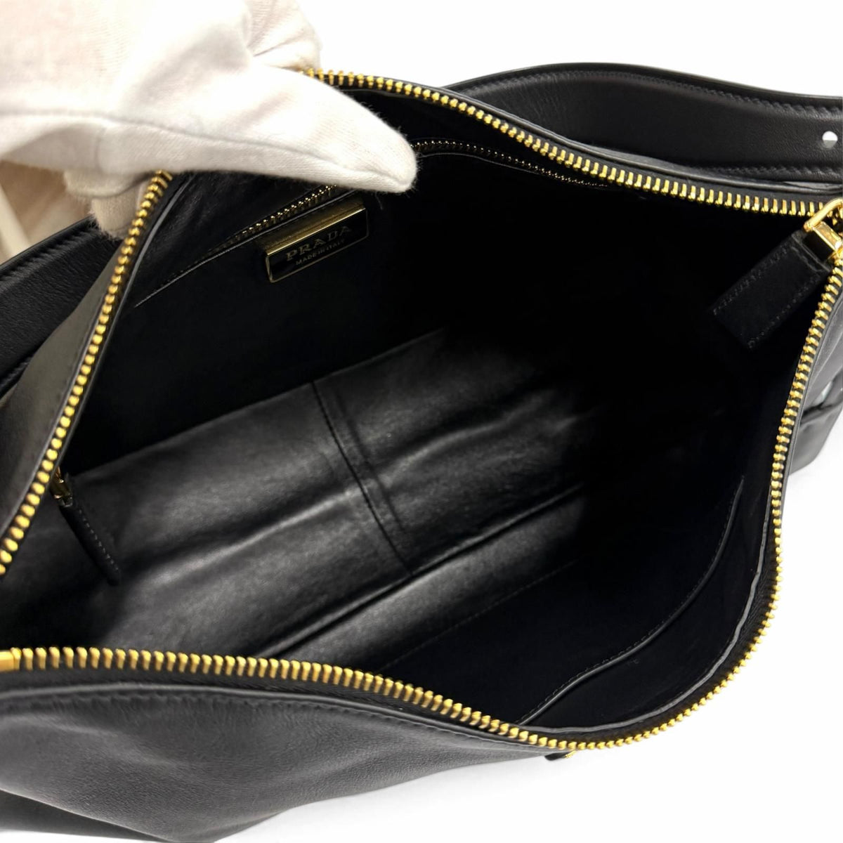 Prada Emme Large Soft Gray Leather Shoulder Bag Triangle Logo — view 7