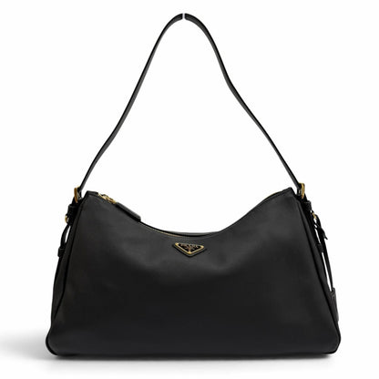 Prada Emme Large Soft Gray Leather Shoulder Bag Triangle Logo