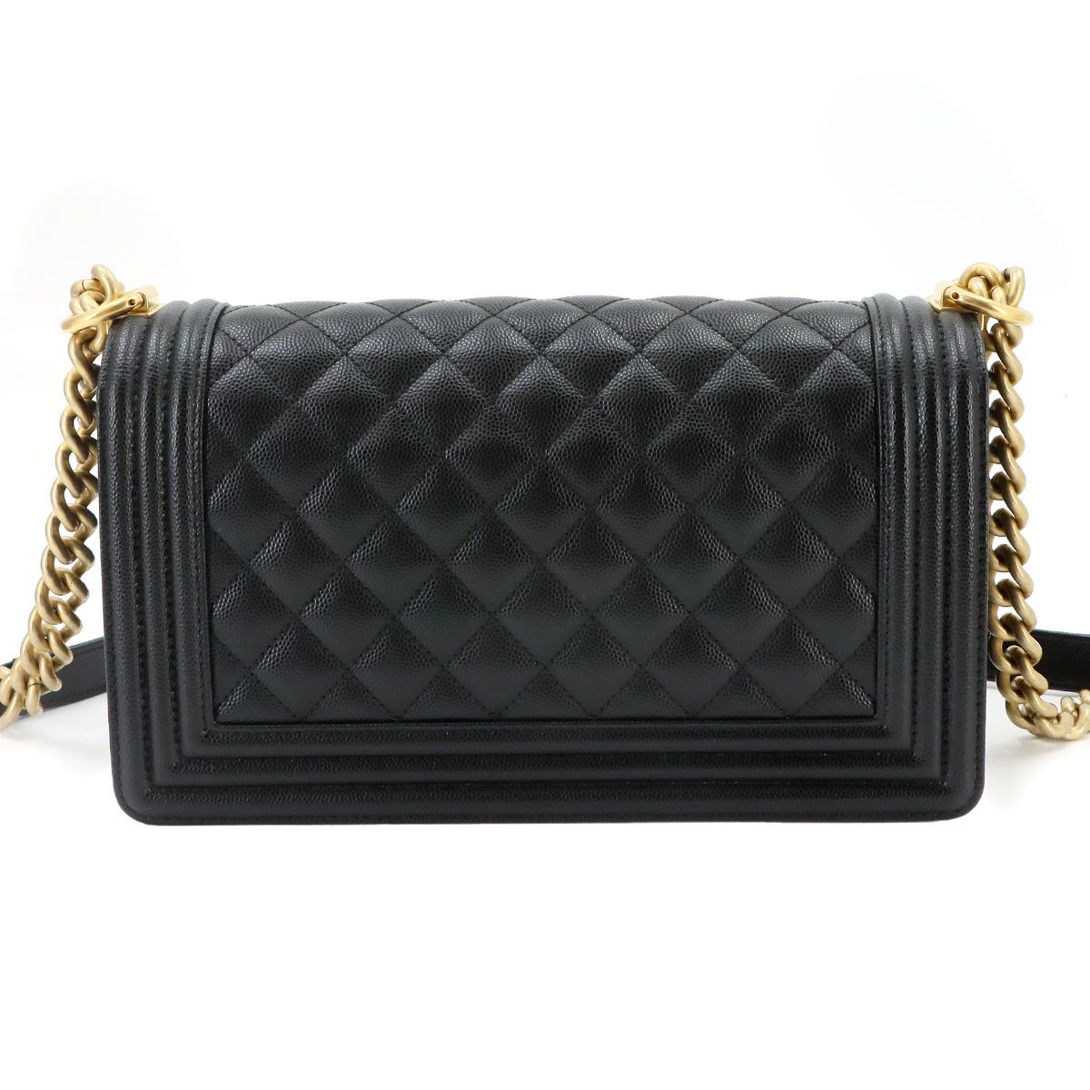 Chanel Boy Chain Shoulder Bag Caviar Leather Black Gold — view 2