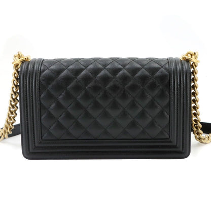Chanel Boy Chain Shoulder Bag Caviar Leather Black Gold — view 2