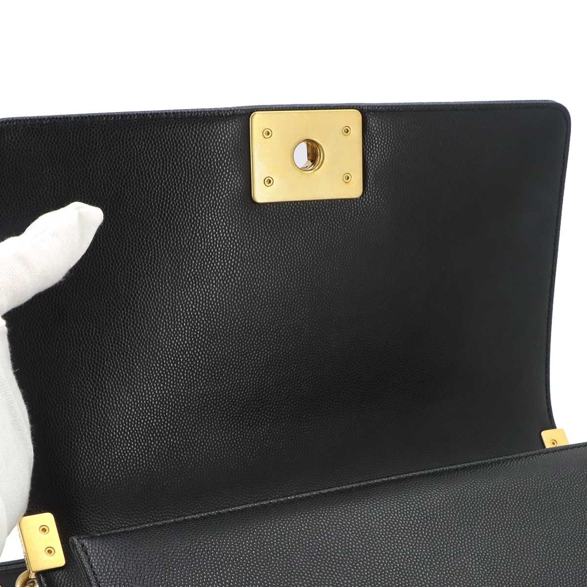 Chanel Boy Chain Shoulder Bag Caviar Leather Black Gold — view 6
