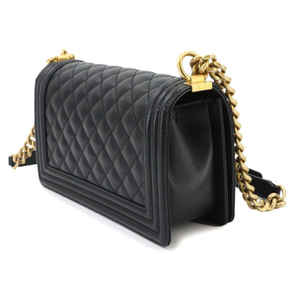 Chanel Boy Chain Shoulder Bag Caviar Leather Black Gold — view 3