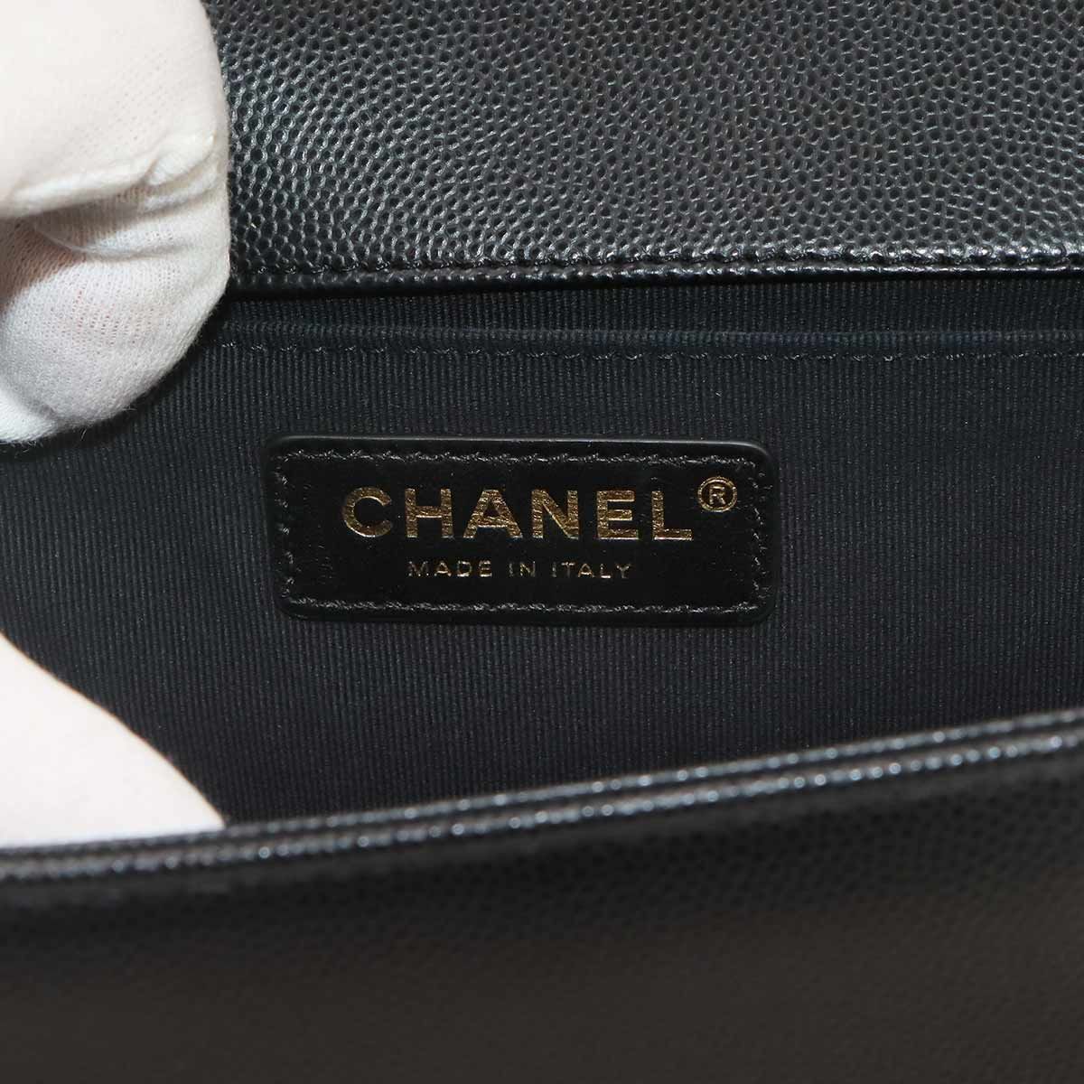Chanel Boy Chain Shoulder Bag Caviar Leather Black Gold — view 8