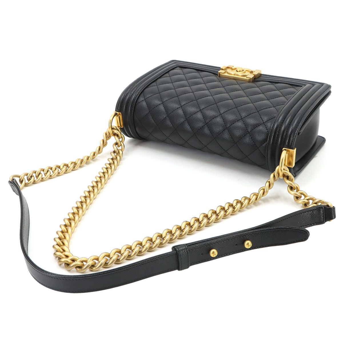 Chanel Boy Chain Shoulder Bag Caviar Leather Black Gold — view 5
