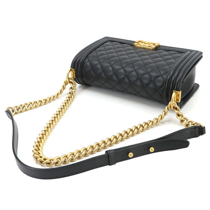 Chanel Boy Chain Shoulder Bag Caviar Leather Black Gold — view 5