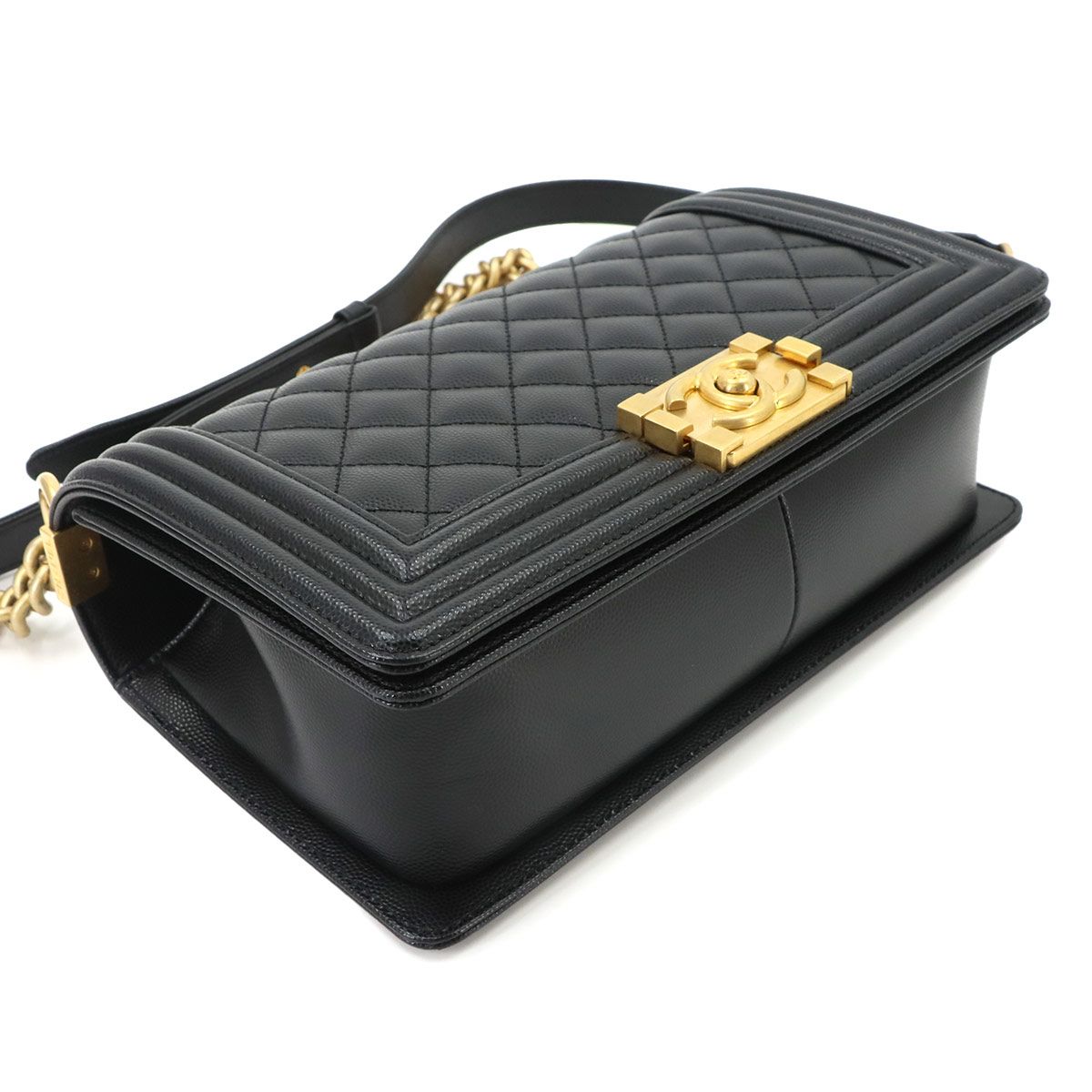 Chanel Boy Chain Shoulder Bag Caviar Leather Black Gold — view 4