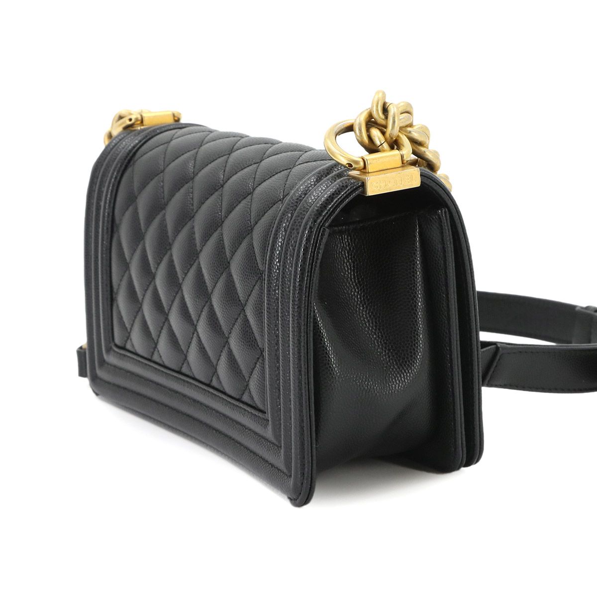 Chanel Boy Small Chain Shoulder Bag Caviar Leather Black — view 3