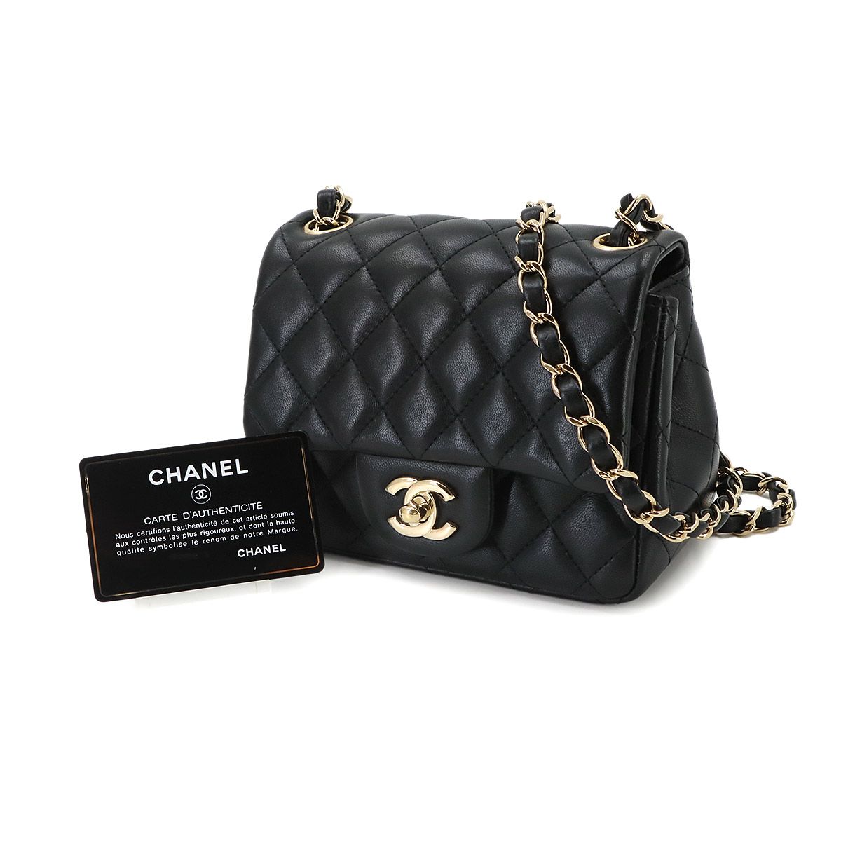Chanel Mini Quilted Chain Shoulder Bag Lambskin Black Gold — view 2