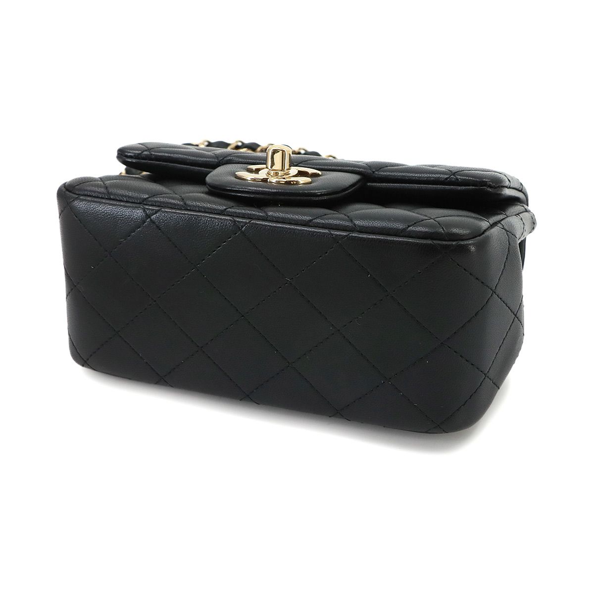 Chanel Mini Quilted Chain Shoulder Bag Lambskin Black Gold — view 5