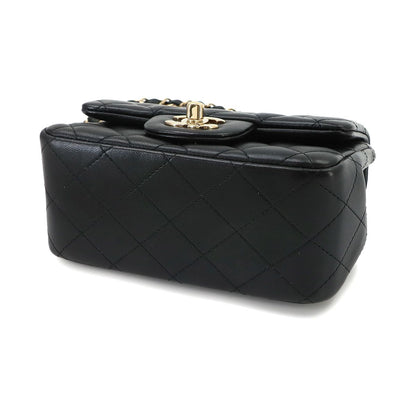 Chanel Mini Quilted Chain Shoulder Bag Lambskin Black Gold — view 5