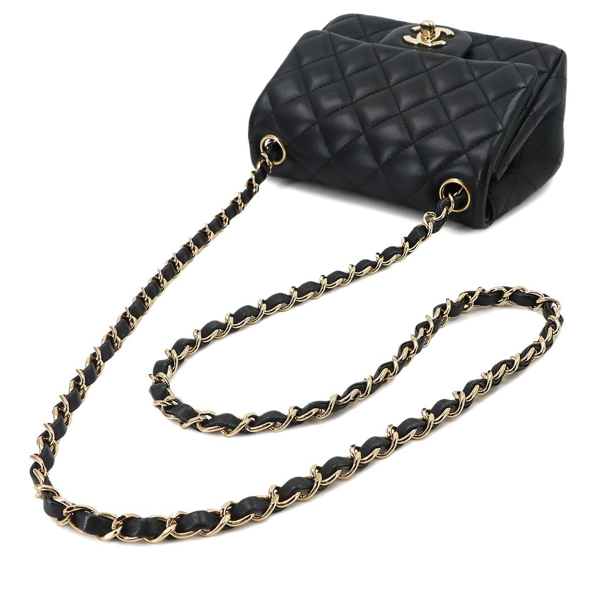 Chanel Mini Quilted Chain Shoulder Bag Lambskin Black Gold — view 6