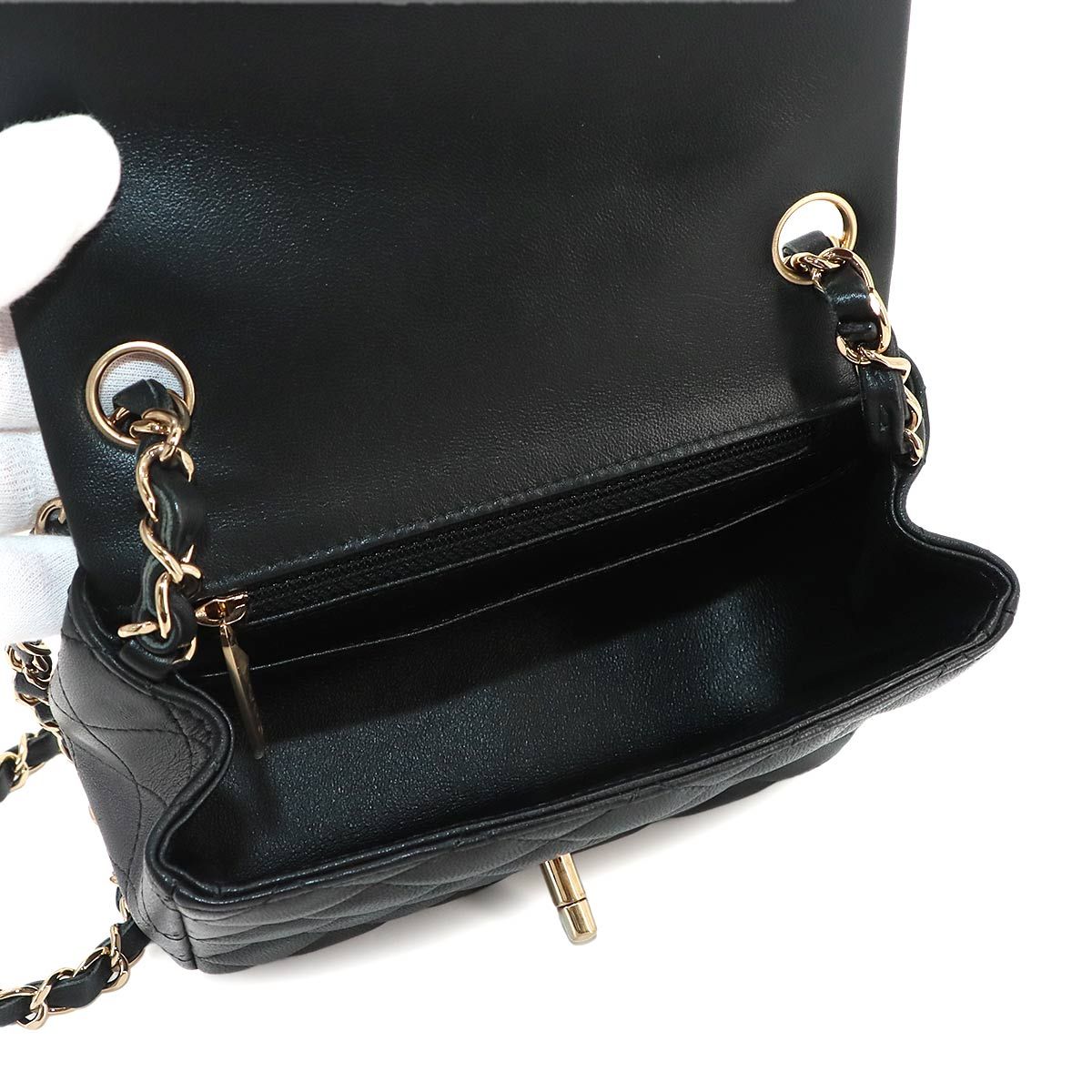 Chanel Mini Quilted Chain Shoulder Bag Lambskin Black Gold — view 8
