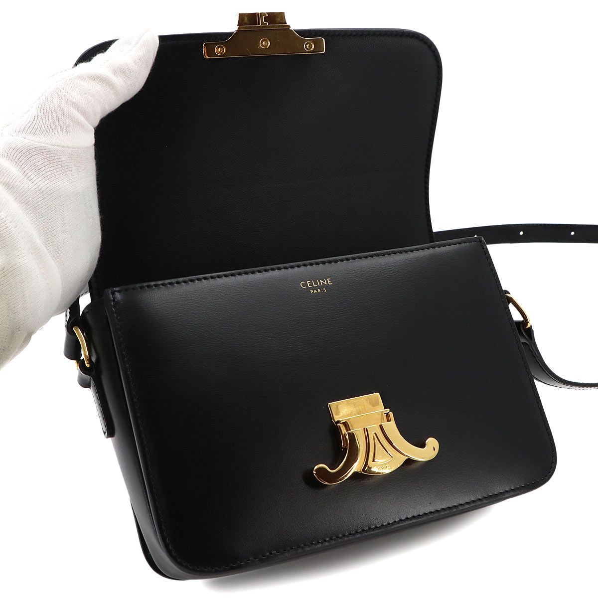 Celine Teen Triomphe Bag Shoulder Leather Black Gold — view 6