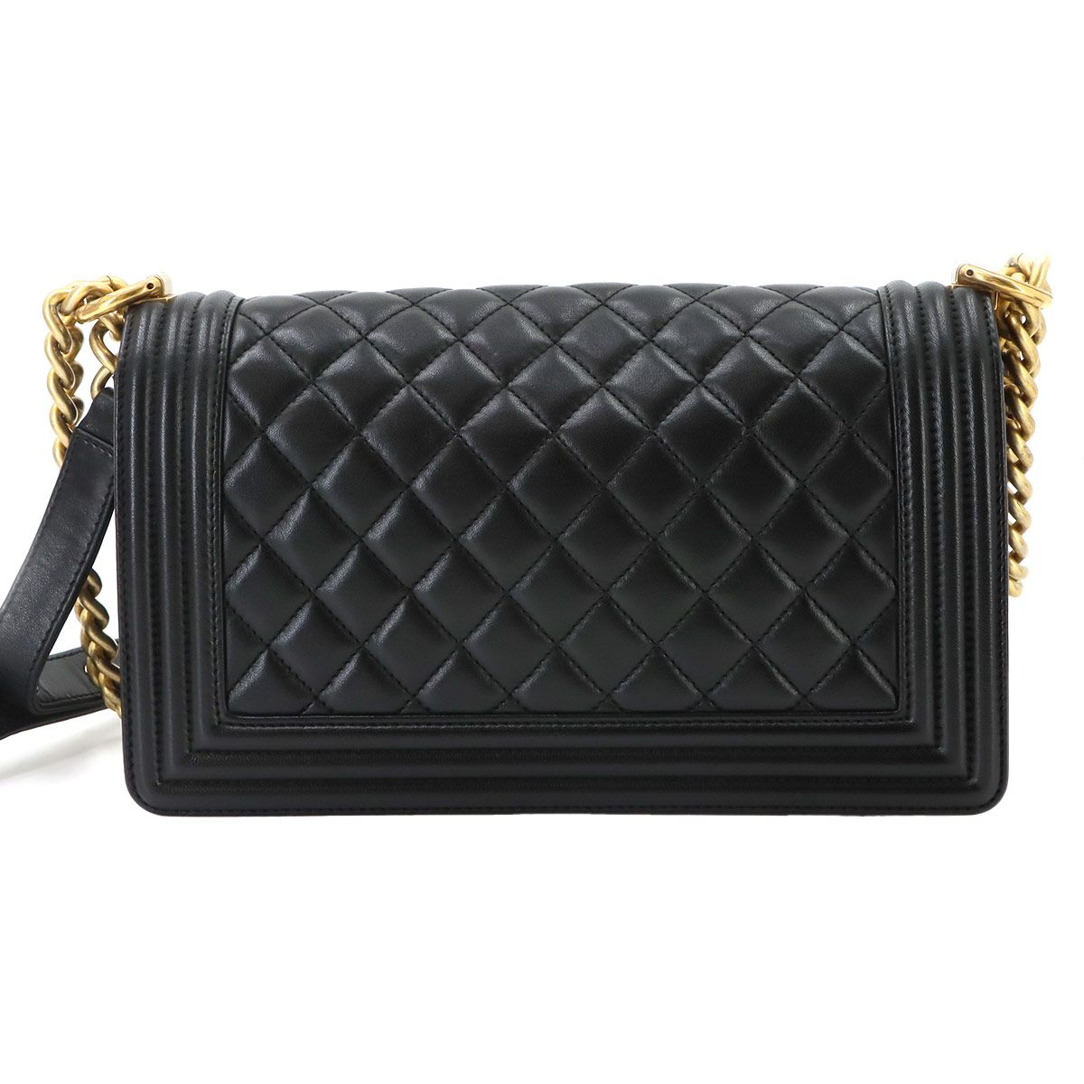 Chanel Boy Chain Shoulder Bag Lambskin Black Gold — view 2