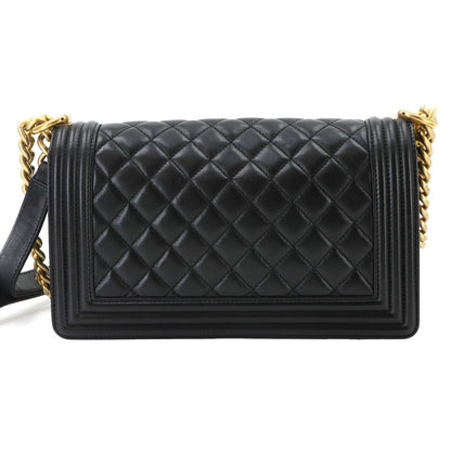 Chanel Boy Chain Shoulder Bag Lambskin Black Gold — view 2