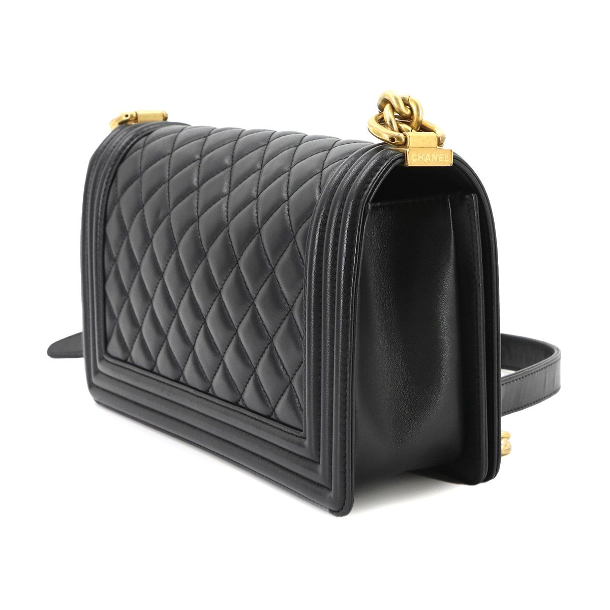 Chanel Boy Chain Shoulder Bag Lambskin Black Gold — view 3