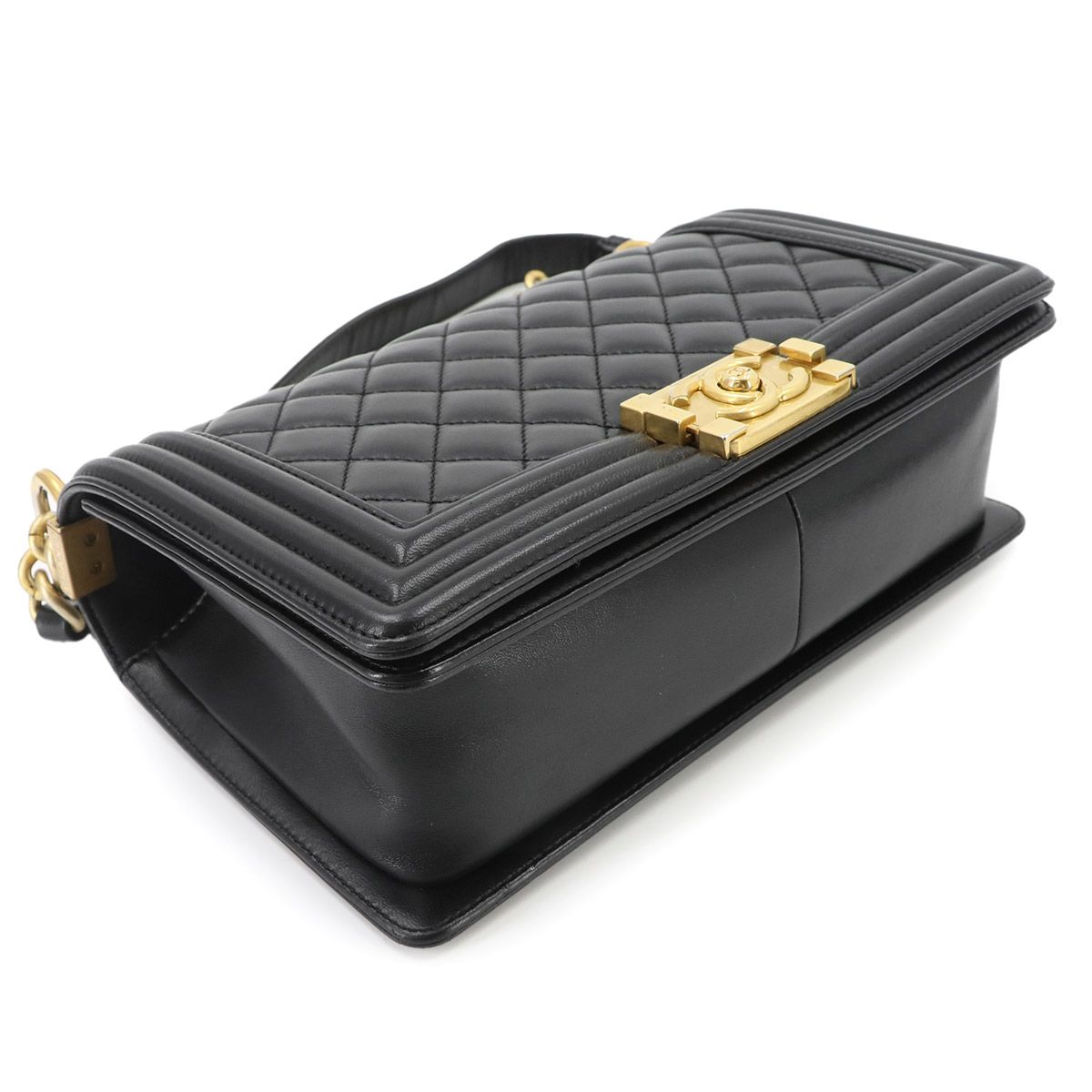 Chanel Boy Chain Shoulder Bag Lambskin Black Gold — view 4
